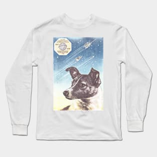 Laika Space Dog / Retro Faded Soviet Style Design Long Sleeve T-Shirt